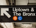 Uptown and The Bronx sign in a subway station in Manhattan, New York City Royalty Free Stock Photo