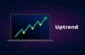 Uptrend trend definition flat icon with laptop and text - bullish chart pattern figure technical analysis. Vector stock graph Royalty Free Stock Photo