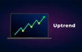 Uptrend trend definition flat icon with laptop and text - bullish chart pattern figure technical analysis. Vector stock graph