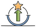 Upward arrow reaching star with circular path symbolizing achievement and success Royalty Free Stock Photo