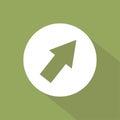 Upward direction icon. Long shadow graphic. Cursor arrow Vector symbol. Olive green background Royalty Free Stock Photo