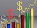 Upward graph and dollar signs Royalty Free Stock Photo