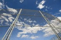 Upward view of a Backstop of a baseball field under Blue Cloudy