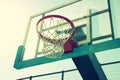 Upward view of basketball hoop against sky Royalty Free Stock Photo