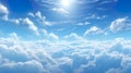 Upward view captures the sky\'s beauty, adorned with drifting clouds