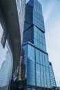 Upward view of City of Capitals skyscrapers in business center of Moscow City. Moscow. Russia