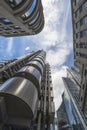 Upward view of modern skyscrapers in the City of London Royalty Free Stock Photo