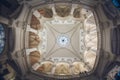 Upward view of neogothic palace ceiling