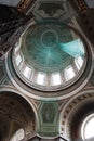 Upward view on round dome on top of Primatial Basilica of the Blessed Virgin Mary Assumed Into Heaven and St Adalbert in Esztergom Royalty Free Stock Photo