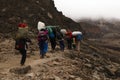 Upwards on a Machame route.