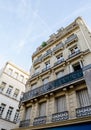 Upwards perspective of classic Paris buildings