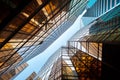 Upwards perspective of glass commercial skyscrapers, Hong Kong Royalty Free Stock Photo