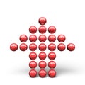 Upwards red arrow made up of balls. set of dotsAn icon representing rising and upward direction. 3D rendering. white background Royalty Free Stock Photo