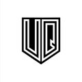 UQ Logo monogram shield geometric white line inside black shield color design