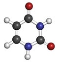 Uracil (U) nucleobase molecule. Present in ribonucleic acid (RNA). Atoms are represented as spheres with conventional color coding