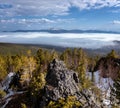 Ural mountains Konzhakovsky and Serebryansky kamen in May, Russia,