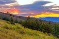 Ural mountains in summer. Sunset in the mountains. The top of the mountain range. Summer day Royalty Free Stock Photo