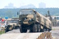 URAL truck climbs over obstacle