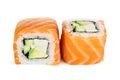 Uramaki maki sushi, two rolls isolated on white