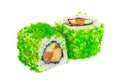 Uramaki maki sushi, two rolls on white