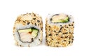 Uramaki maki sushi, two rolls on white