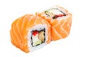 Uramaki maki sushi, two rolls on white