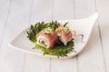 Uramaki roll wrapped in red tuna, complemented with cream cheese Royalty Free Stock Photo