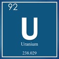 Uranium chemical element, blue square symbol