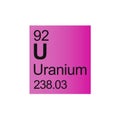Uranium chemical element of Mendeleev Periodic Table on pink background. Royalty Free Stock Photo