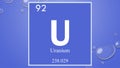 Uranium chemical element symbol on blue bubble background