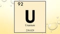 Uranium chemical element symbol on yellow bubble background