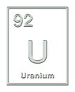 Uranium, chemical element, taken from periodic table, with relief shape