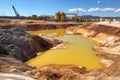 Uranium Mine Tailings Pond With Water Treatment And Containment Systems. Generative AI