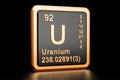 Uranium U chemical element. 3D rendering Royalty Free Stock Photo