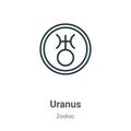 Uranus outline vector icon. Thin line black uranus icon, flat vector simple element illustration from editable zodiac concept Royalty Free Stock Photo