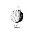 Uranus planet image on white background. Hand drawn vector illustration