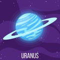 Uranus planet in space. Colorful universe with Uranus. Cartoon style vector illustration for any design