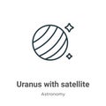 Uranus with satellite outline vector icon. Thin line black uranus with satellite icon, flat vector simple element illustration Royalty Free Stock Photo