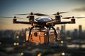 Urban aerial delivery: Electric drone navigates the city with cargo