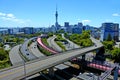 Urban aerial landscape view of Auckland city motorway New Zealand