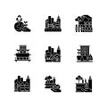 Urban agriculture flat design long shadow glyph icons set Royalty Free Stock Photo
