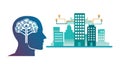 Urban AI Brain: Smart City Intelligence and Technology, vector design Generative AI Royalty Free Stock Photo