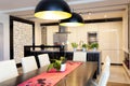 Urban apartment - Kitchen with stone wall Royalty Free Stock Photo