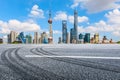 Urban architectural landscape skyline and asphalt road in Shanghai Royalty Free Stock Photo