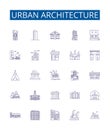 Urban architecture line icons signs set. Design collection of Urbanity, Architecture, Buildings, Skyscrapers, Townhouses