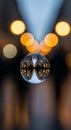 Urban architecture refracted through glass sphere with bokeh light effect Royalty Free Stock Photo