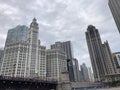 Chicago streets. Skyscrapers and sky. Geometry of walls, stairs and windows of a modern city Royalty Free Stock Photo