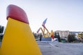 Urban art, big sculpture, Els Mistos, Match cover, by Claes Oldenburg and Coosje van Bruggen, park of Valle Hebron in