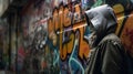 Urban Art: Figure Leaning Against Graffiti-Covered Wall.