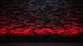 Urban artistry: A textured black brick wall with vibrant red neon, creating a striking, grunge-inspired backdrop for modern design